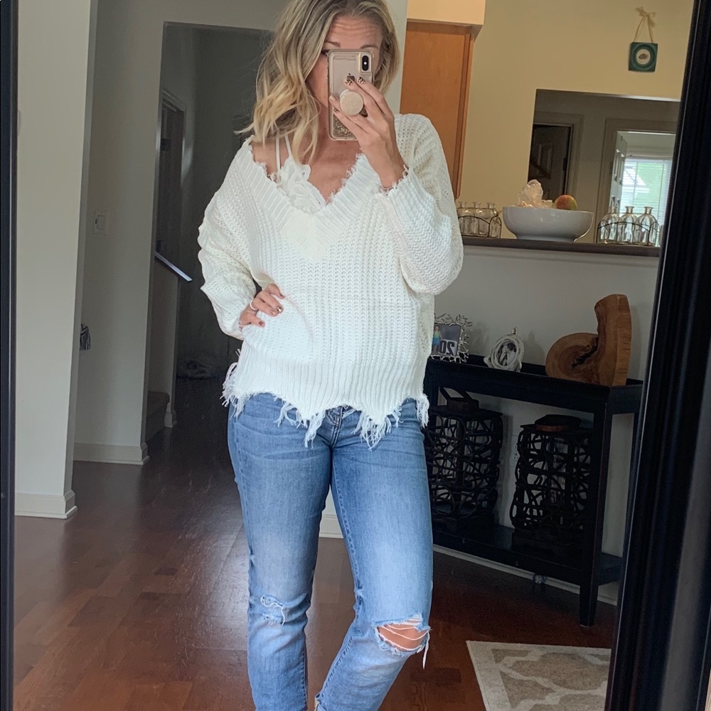 Distressed V Neck Sweater